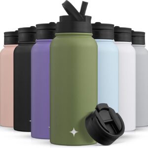 JoyJolt Triple Insulated Water Bottle with Straw Lid AND...